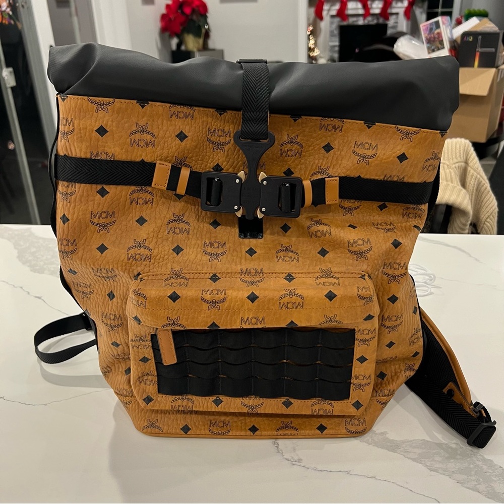 Brand new special edition MCM 1976 roll-top backpack in visetos